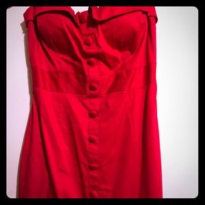 Strapless red mini dress